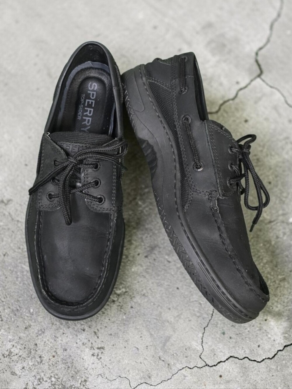 Sperry Mens Billfish Genuine Leather 3 Eye Boat Shoe Black On Black Size 9